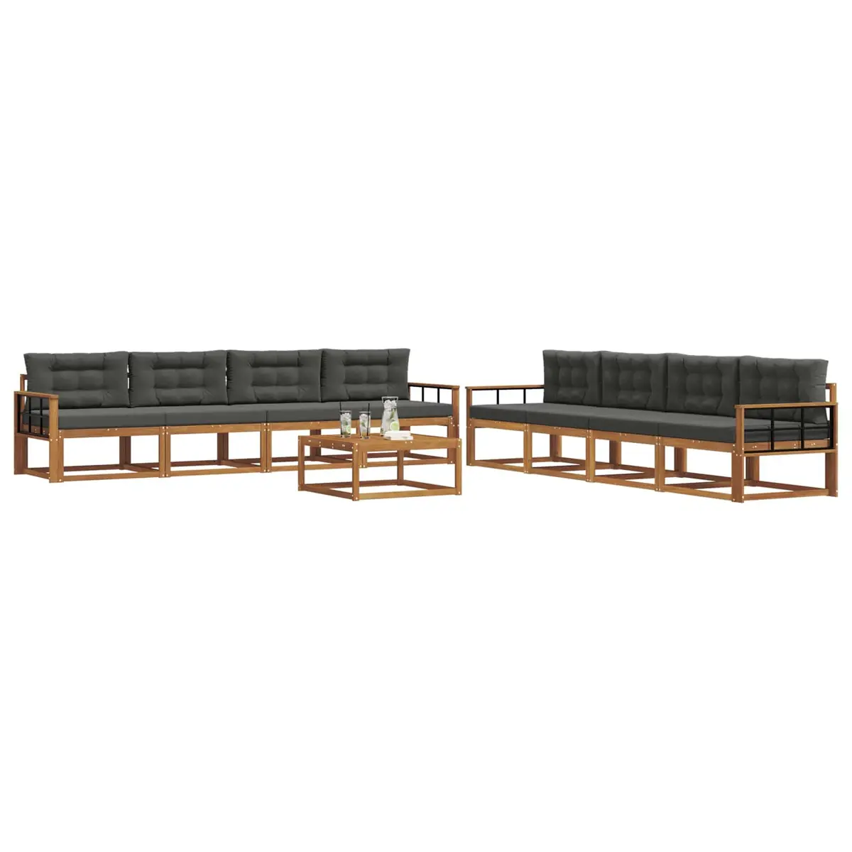 Outdoor Sectional Sofa Set Solid Acacia Wood 9 Pieces Weather Resistant Brown Finish