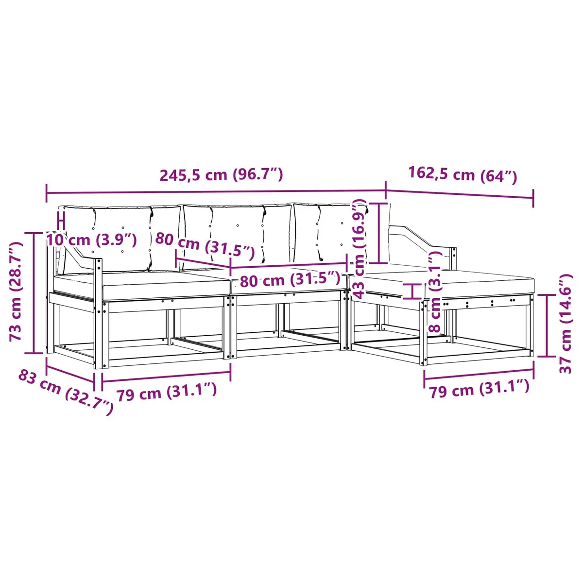 Outdoor Sectional Sofa Set 4 Pieces Modular Garden Patio Lounge Furniture Brown
