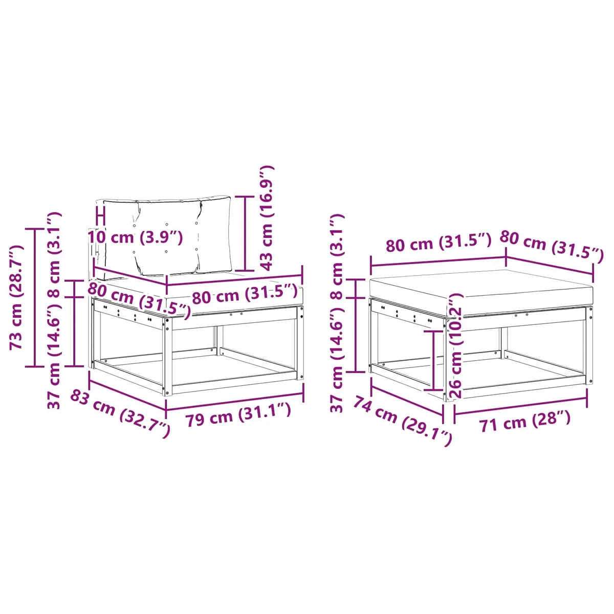 Outdoor Sectional Sofa Set 5 Piece Modular Garden Patio Furniture with Cushions