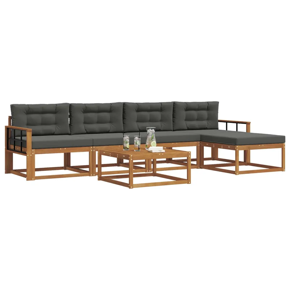 Outdoor Sectional Sofa Set 6 Pieces Modular Patio Garden Furniture with Cushions