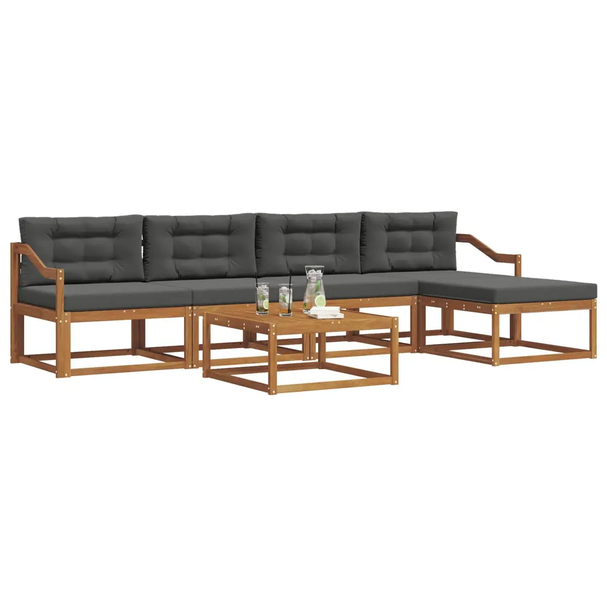 Modular Sectional Sofa Set 6 Piece Outdoor Garden Patio Furniture with Cushions