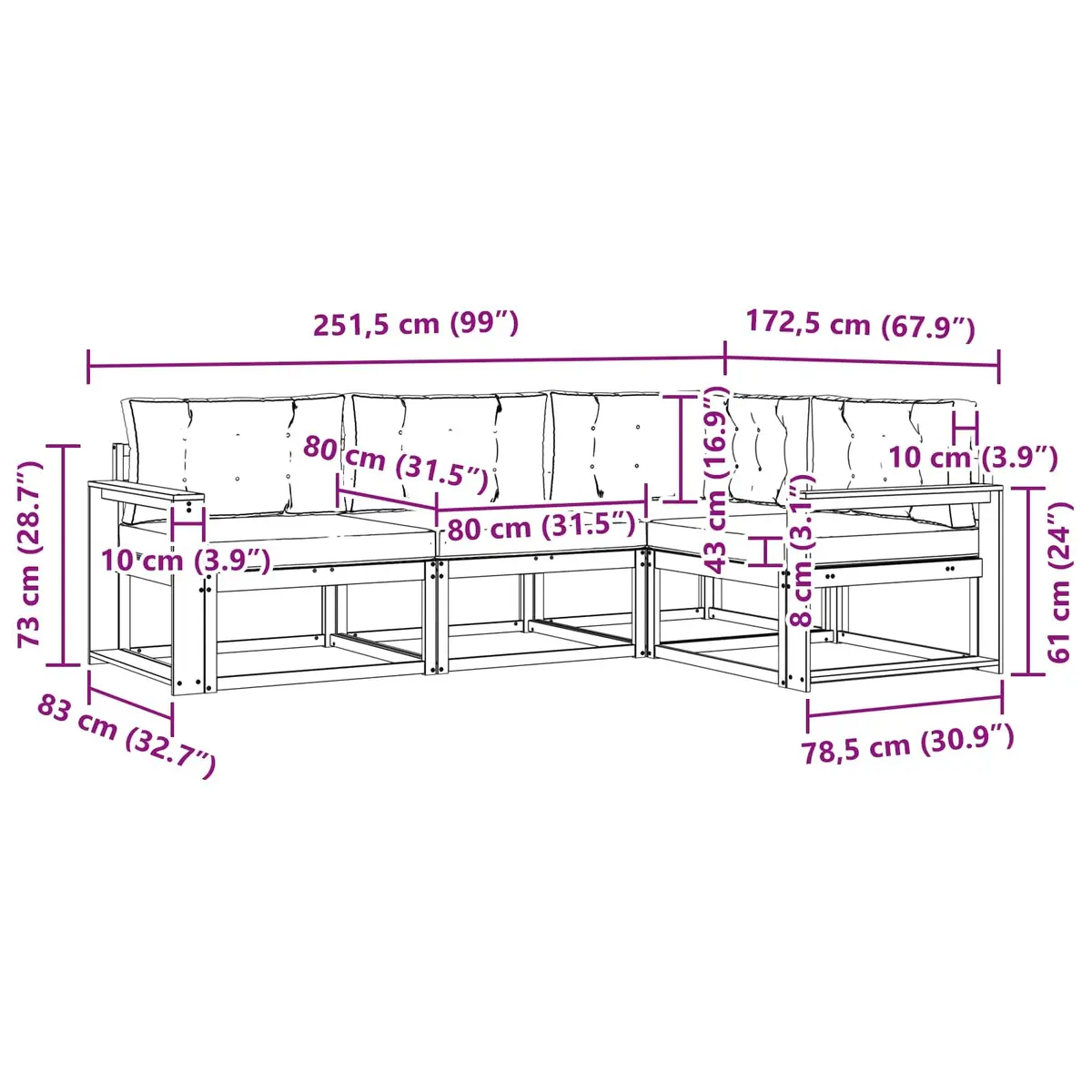 Outdoor Sectional Sofa Set 4 Piece Modular Garden Patio Furniture with Cushions