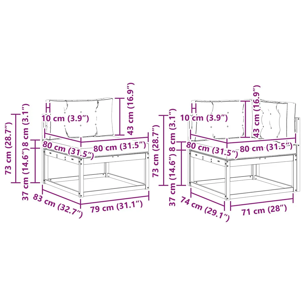 Outdoor Sectional Sofa Set 4 Piece Modular Garden Patio Furniture with Cushions