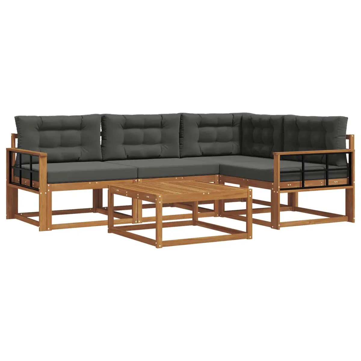 Outdoor Sofa Set 5 Piece Modular Garden Patio Furniture with Cushions Brown