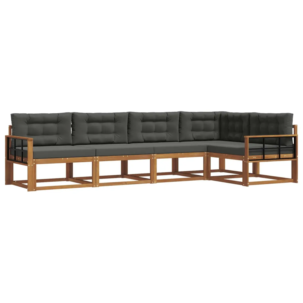 Modular Outdoor Furniture Set 5 Pieces Sectional Sofa with Brown Cushions for Garden and Patio