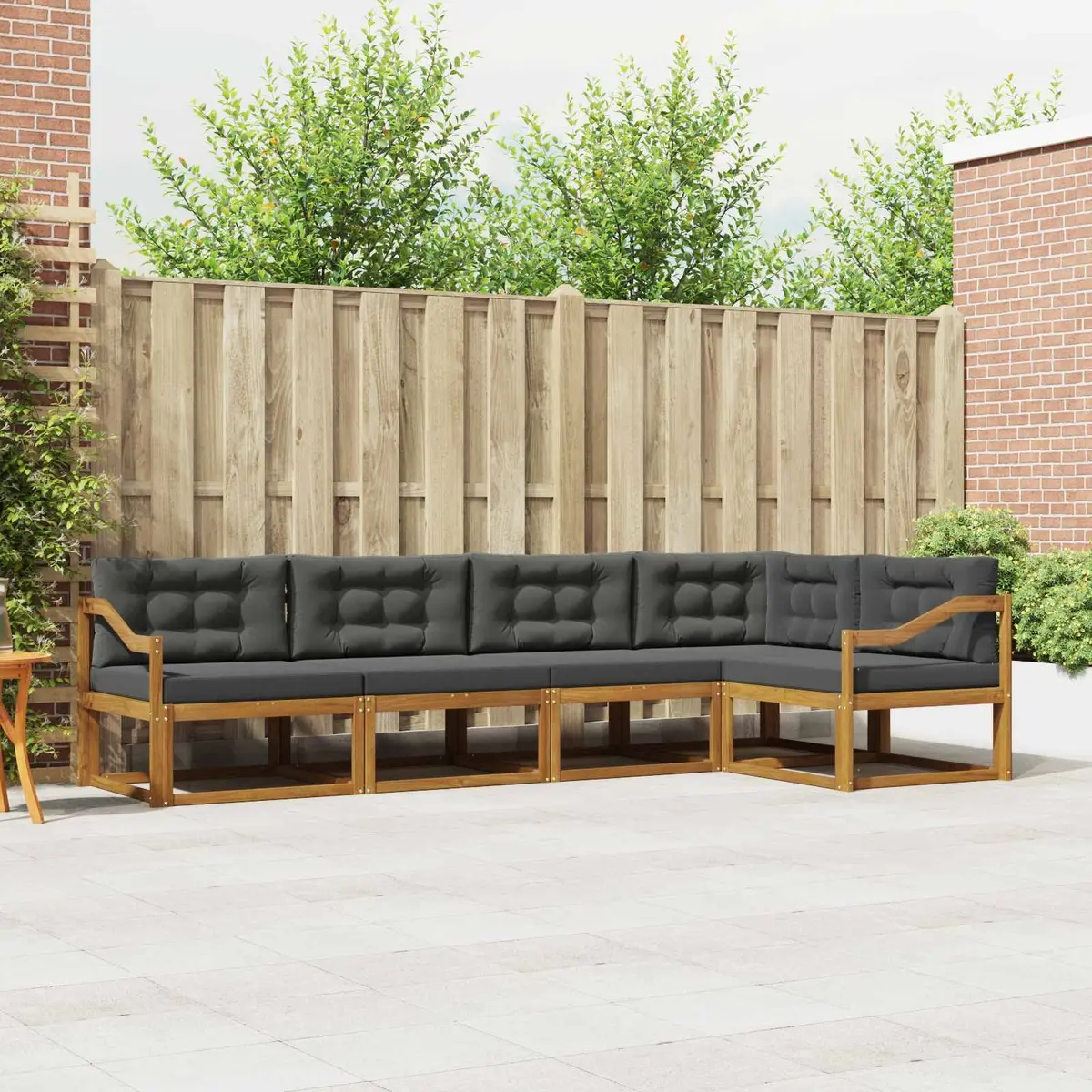 Outdoor Sofa Set Modular Sectional 5 Piece Slat Back Brown