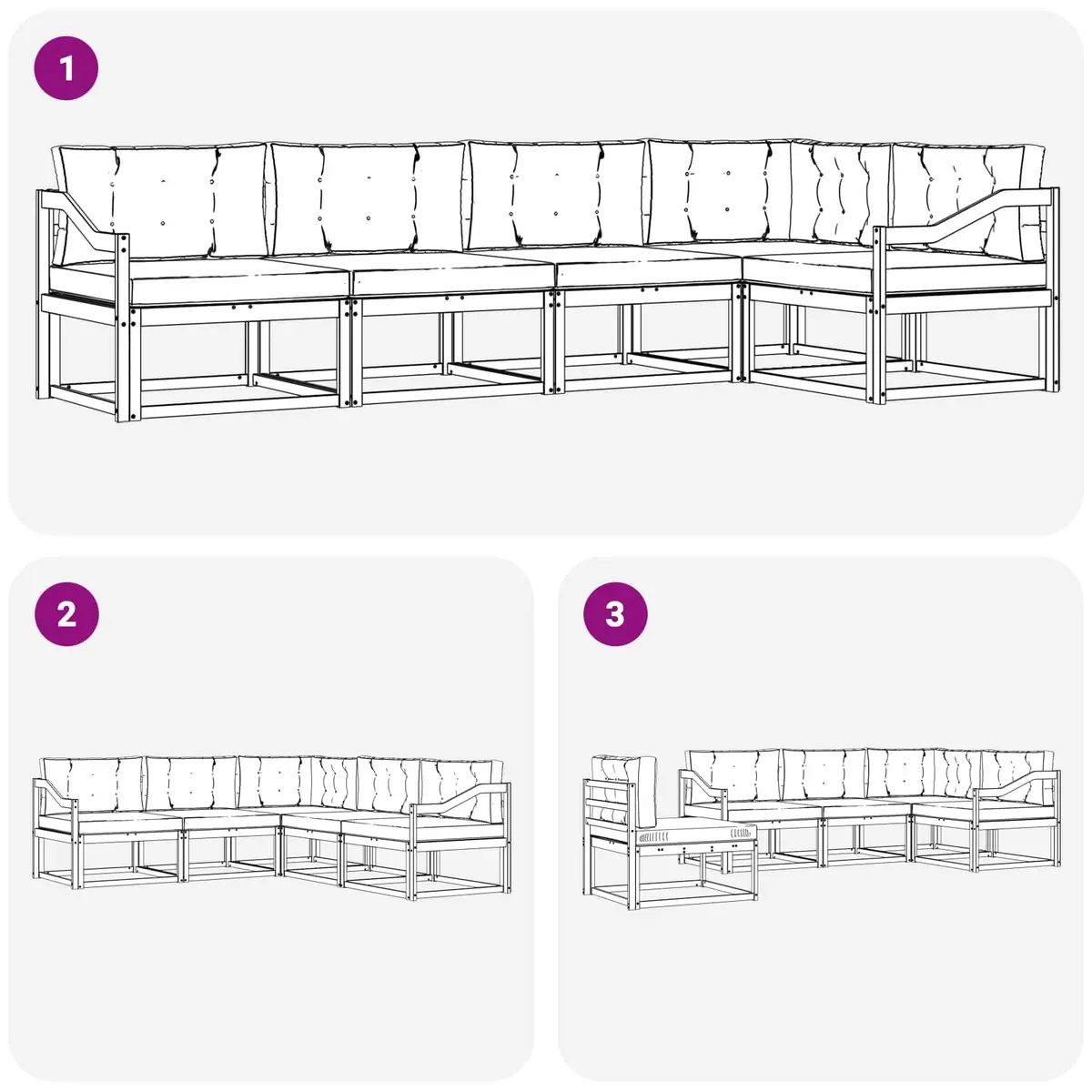Outdoor Sofa Set Modular Sectional 5 Piece Slat Back Brown