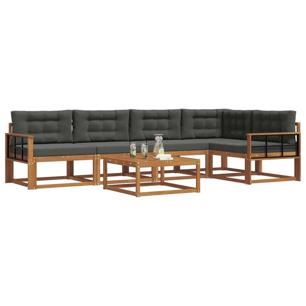 Modular Outdoor Sofa Set 6 Piece Acacia Wood Garden Patio Furniture Brown