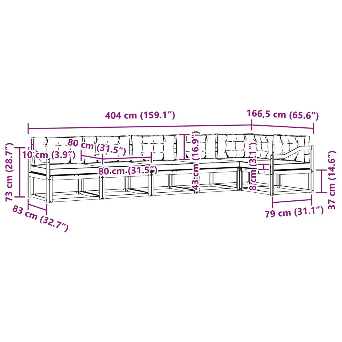 Outdoor Sectional Sofa Set 6-Piece Modular Garden Patio Furniture with Cushions