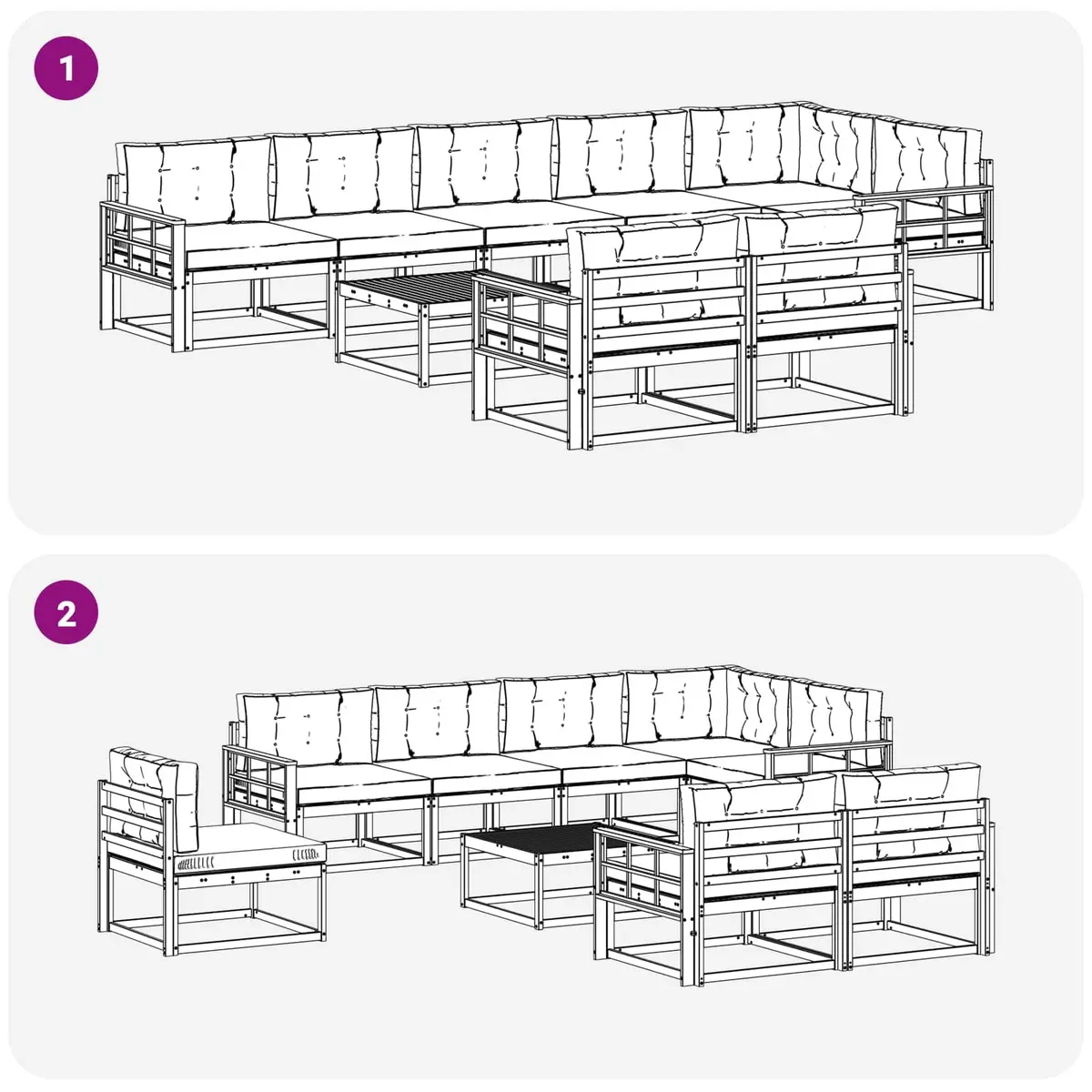 Outdoor Sectional Sofa Set 9 Pcs Modular Garden Patio Furniture with Cushions