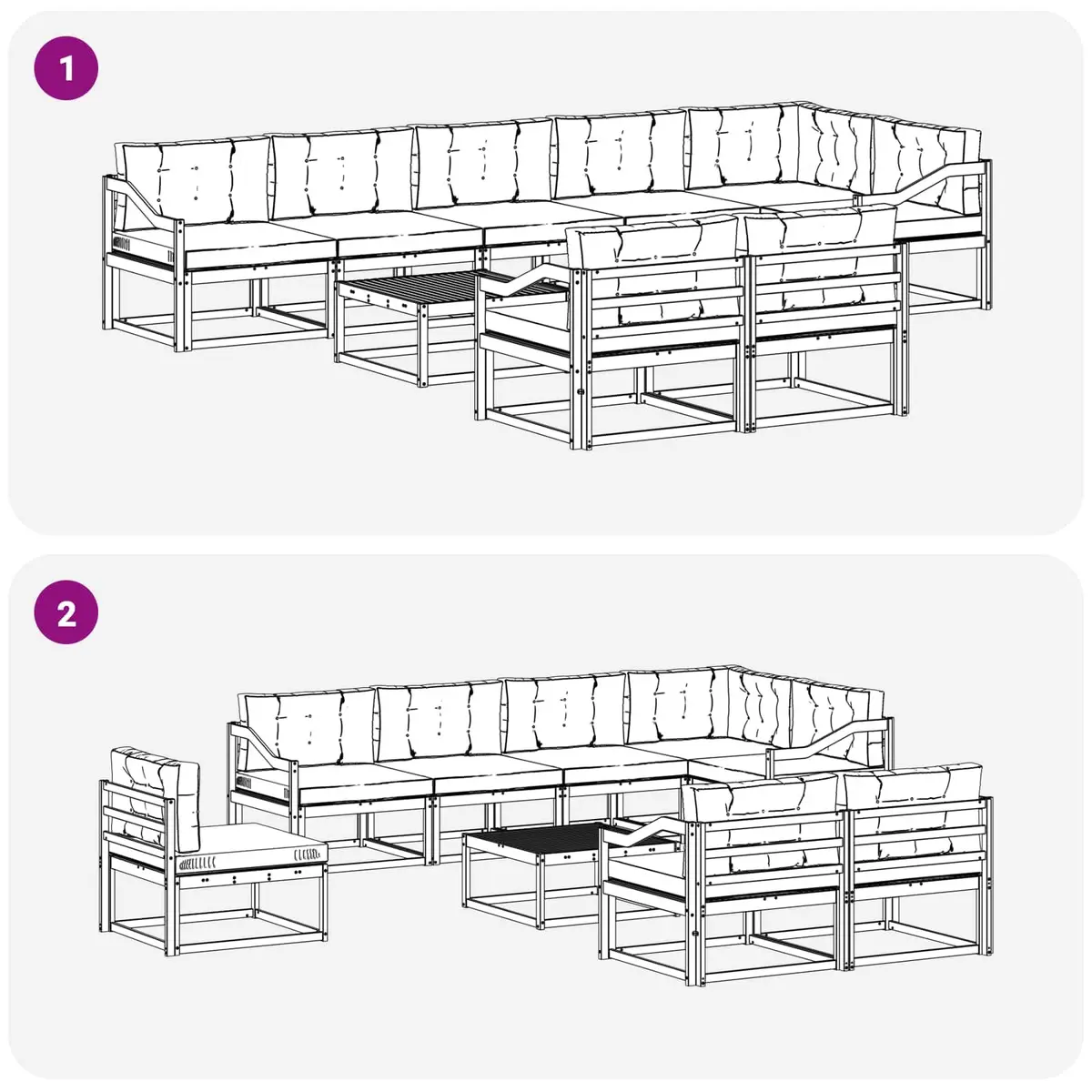 Outdoor Sectional Sofa Set 9 Piece Modular Garden Patio Furniture with Cushions