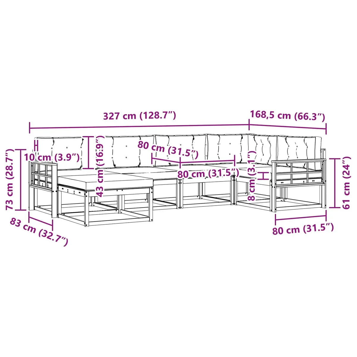 Outdoor Sofa Set 6 Piece Modular Garden Patio Furniture Acacia Wood with