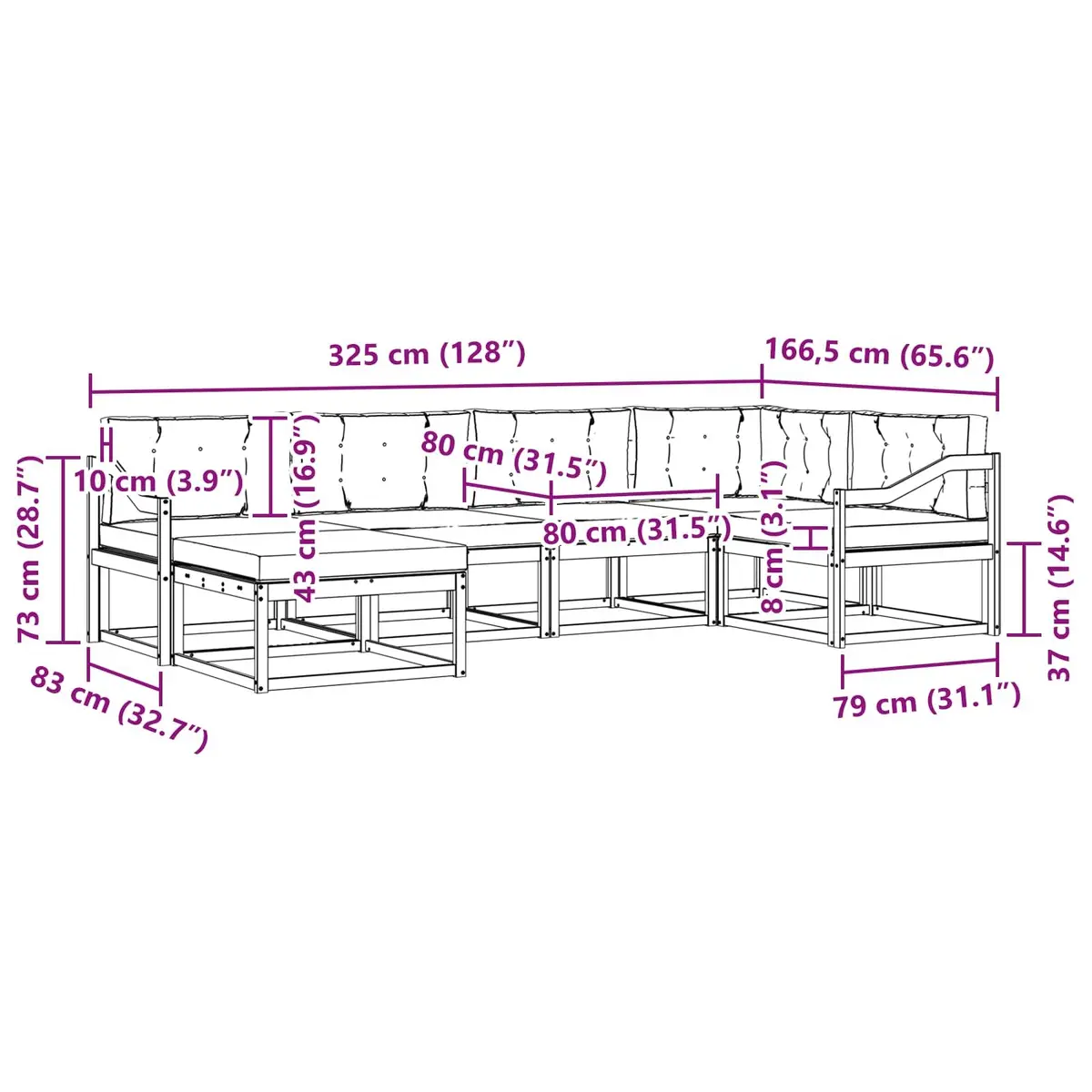 Outdoor Sofa Set 6 Piece Acacia Wood Garden Patio Furniture Modular Sectional
