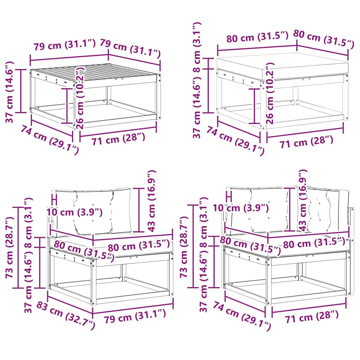 Outdoor Sectional Sofa Set 7 Piece Garden Patio Furniture Modular Lounge Acacia
