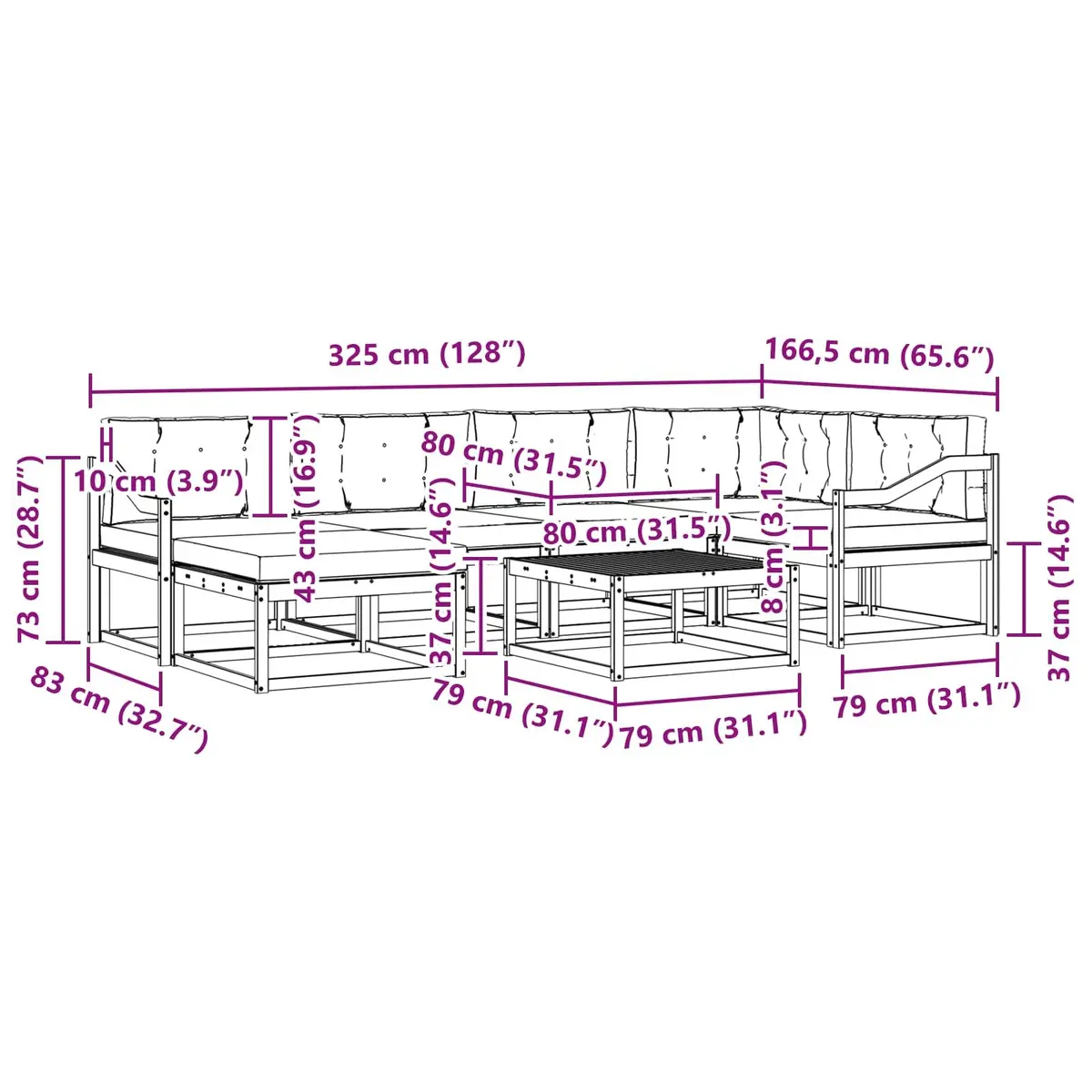 Outdoor Sectional Sofa Set 7 Piece Modular Garden Patio Furniture with Cushions