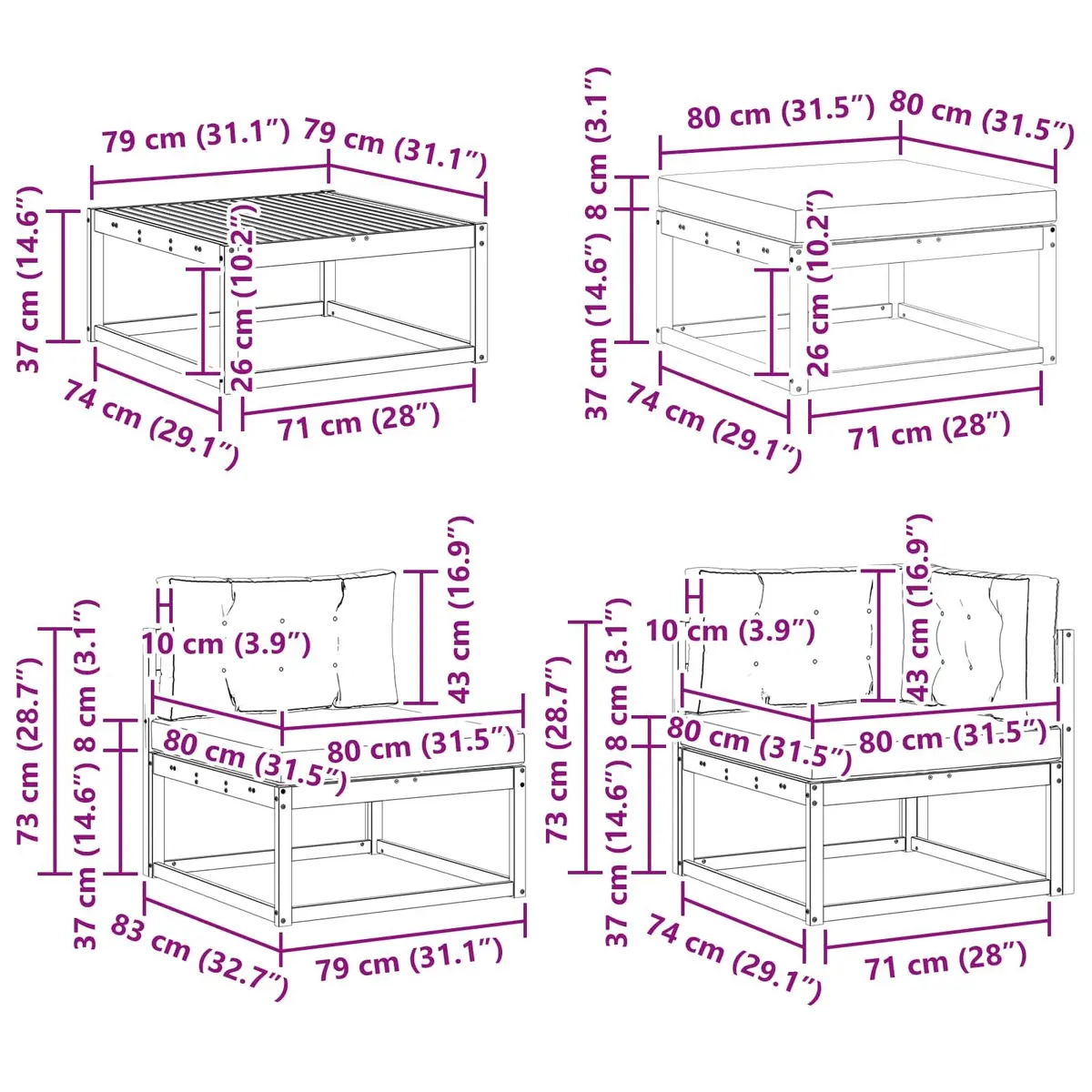 Outdoor Sectional Sofa Set 7 Piece Modular Garden Patio Furniture with Cushions