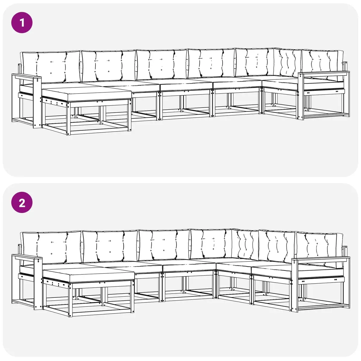 Outdoor Sectional Sofa Set 7-Piece Modular Garden Furniture with Cushions