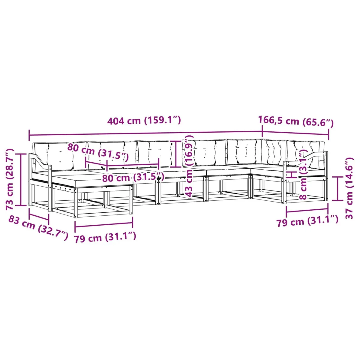Outdoor Sectional Sofa Set 7 Pieces Modular Garden Furniture Lounge Patio