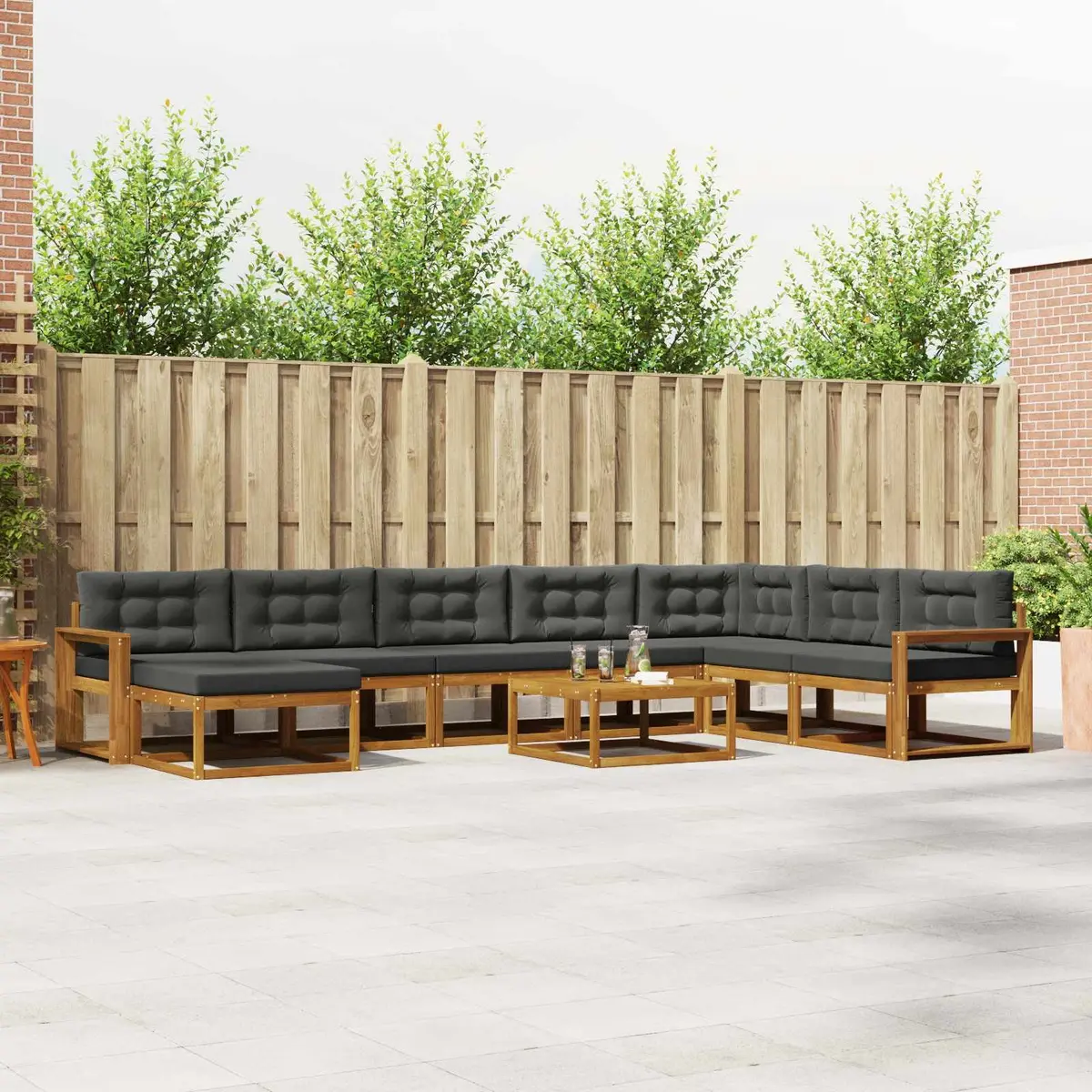 Outdoor Sectional Sofa Set 9 Piece Garden Patio Furniture with Cushions Brown