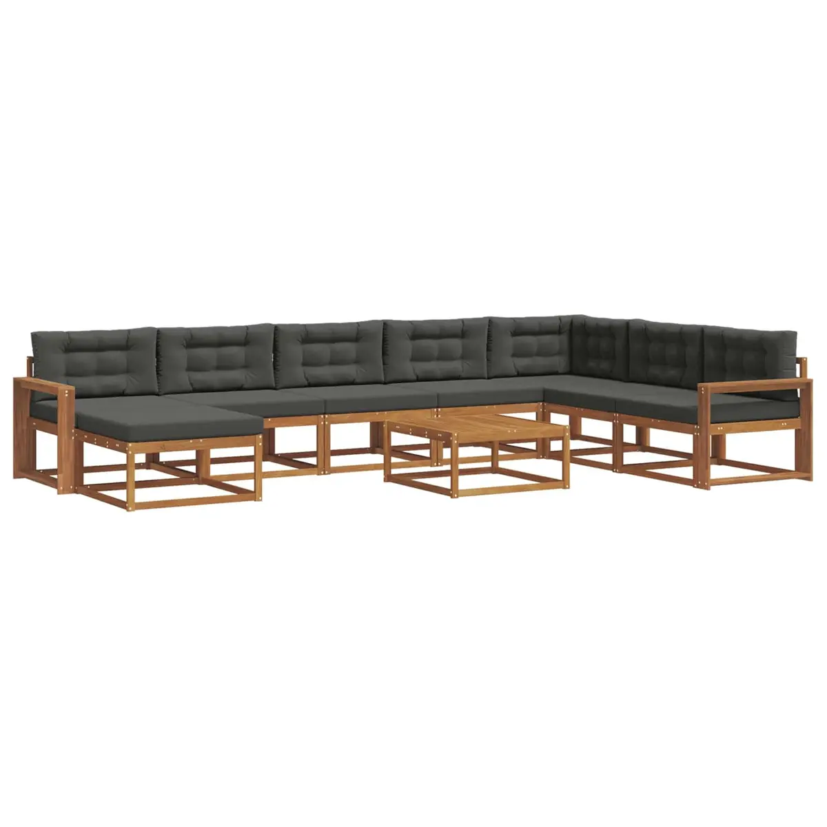 Outdoor Sectional Sofa Set 9 Piece Garden Patio Furniture with Cushions Brown