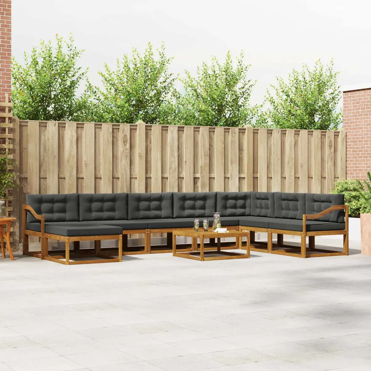 Outdoor Sectional Sofa Set 9 Pieces Garden Patio Furniture with Cushions Brown