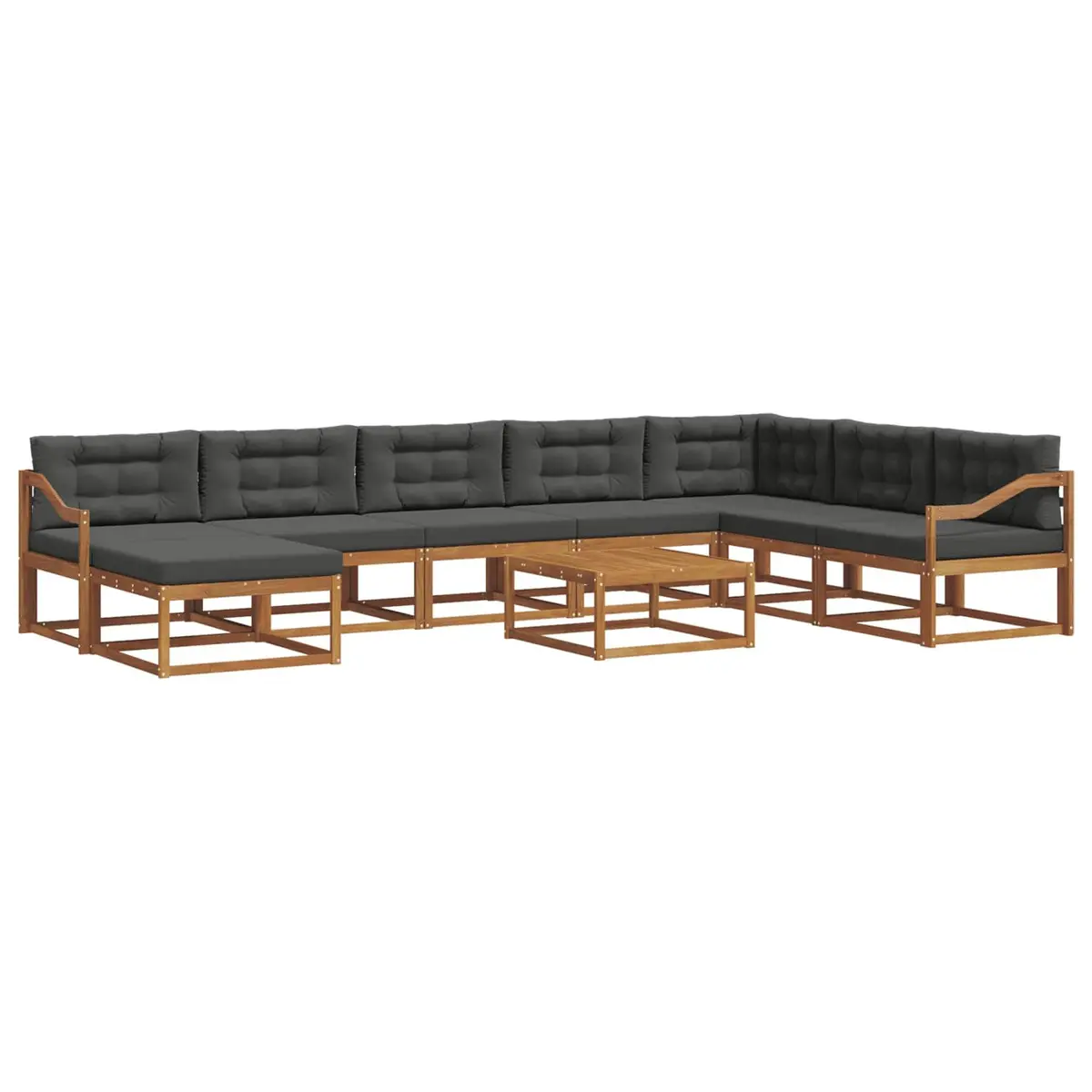 Outdoor Sectional Sofa Set 9 Pieces Garden Patio Furniture with Cushions Brown