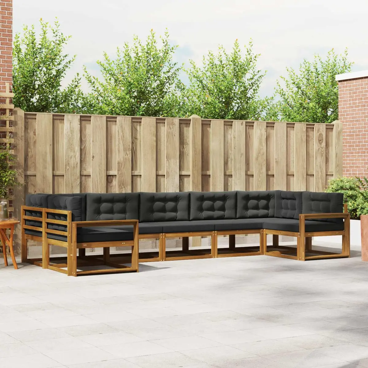 Outdoor Sectional Sofa Set 7 Piece Brown Solid Acacia Wood Cushions