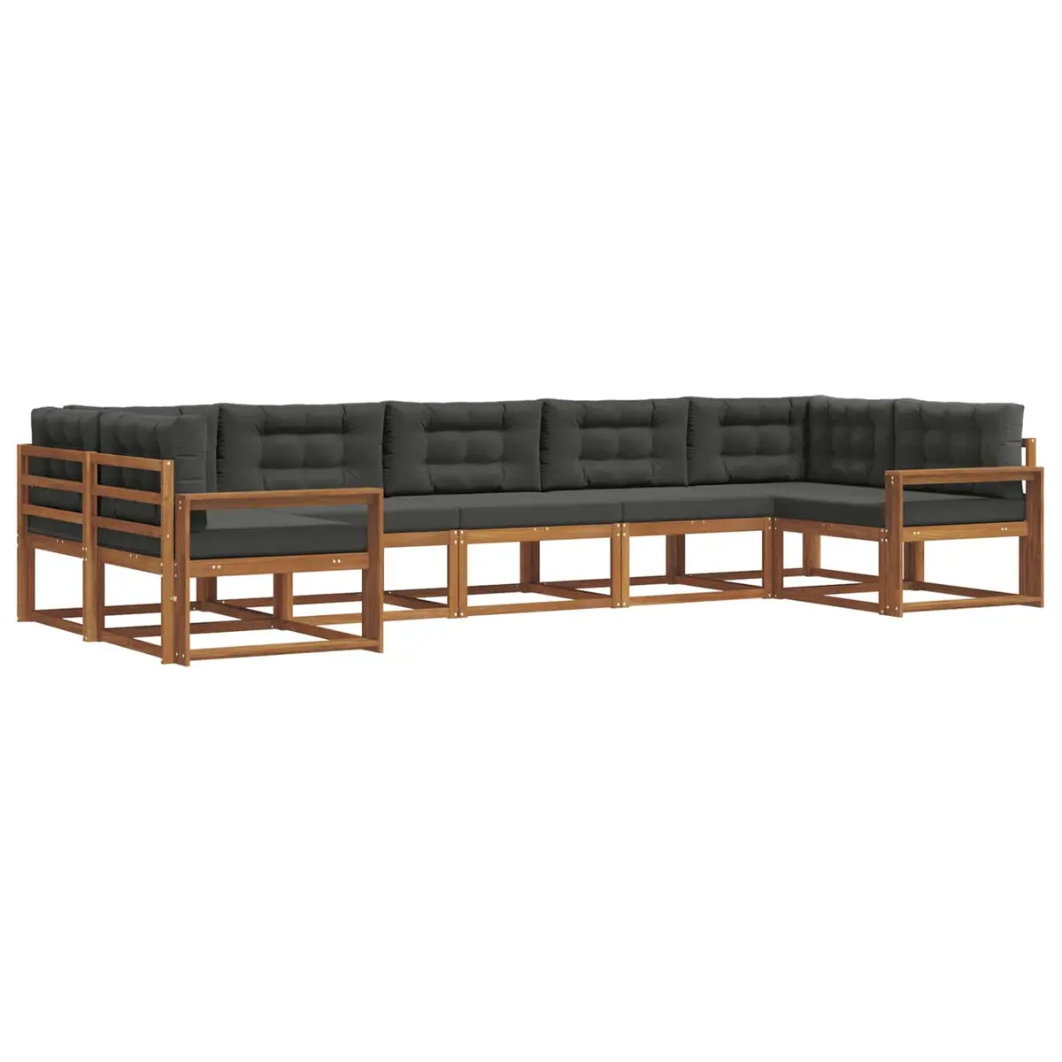 Outdoor Sectional Sofa Set 7 Piece Brown Solid Acacia Wood Cushions