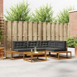 Outdoor Sectional Sofa Set Garden Furniture Brown Wood Lounge Seating for Patio