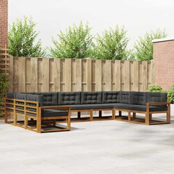 Outdoor Sectional Sofa Set 9-Piece Garden Patio Furniture with Cushions Brown