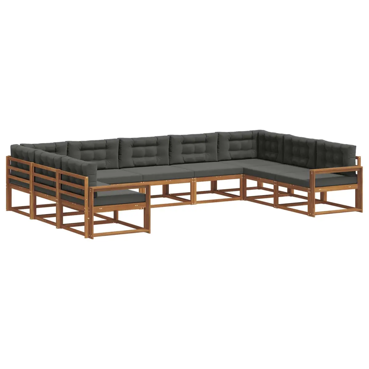 Outdoor Sectional Sofa Set 9-Piece Garden Patio Furniture with Cushions Brown