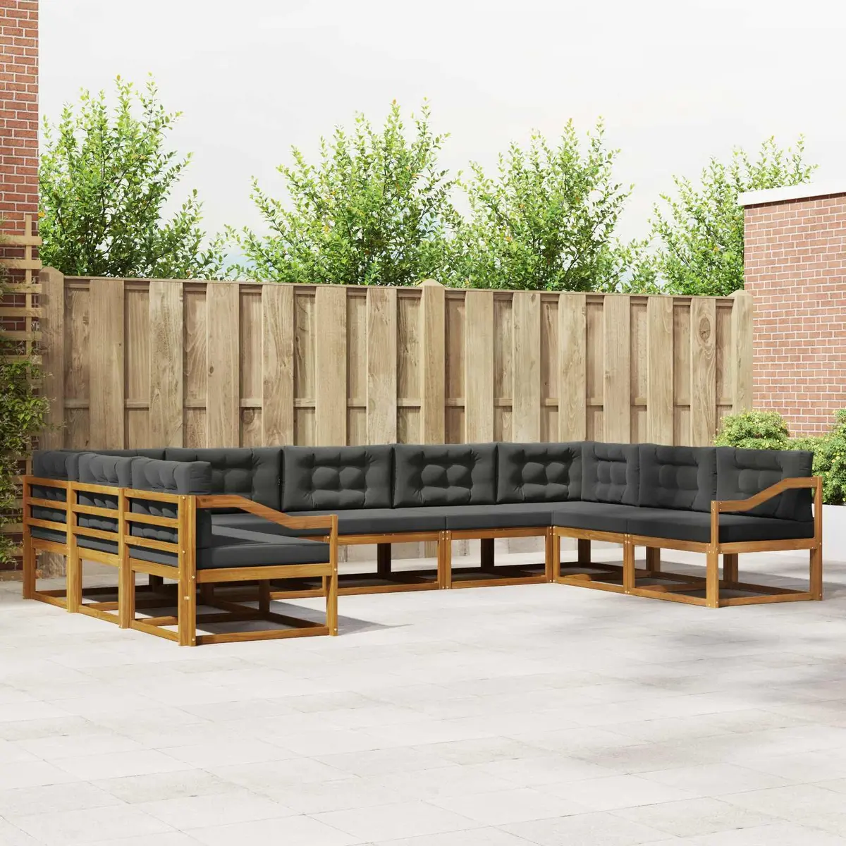 Outdoor Sectional Sofa Set 9 Pieces Garden Patio Furniture with Cushions Brown