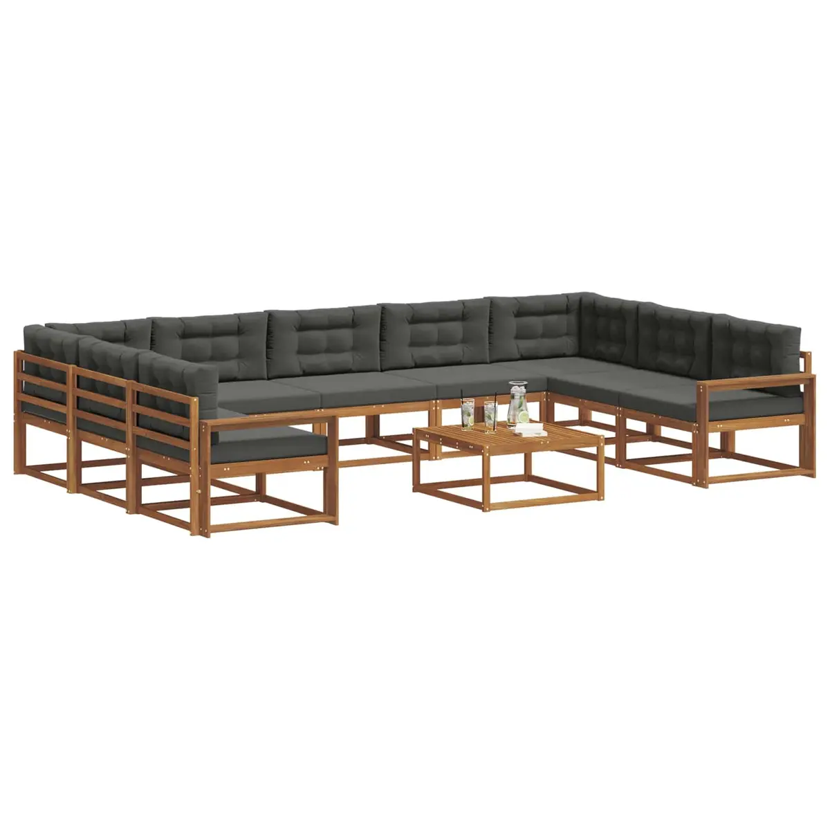 Outdoor Sectional Sofa Set Brown Solid Acacia Wood 10 Piece