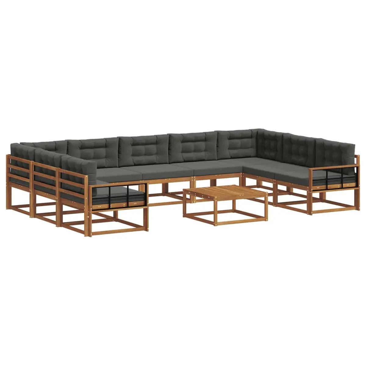 Outdoor Sectional Sofa Set 10 Pieces Garden Patio Furniture Brown Acacia Wood