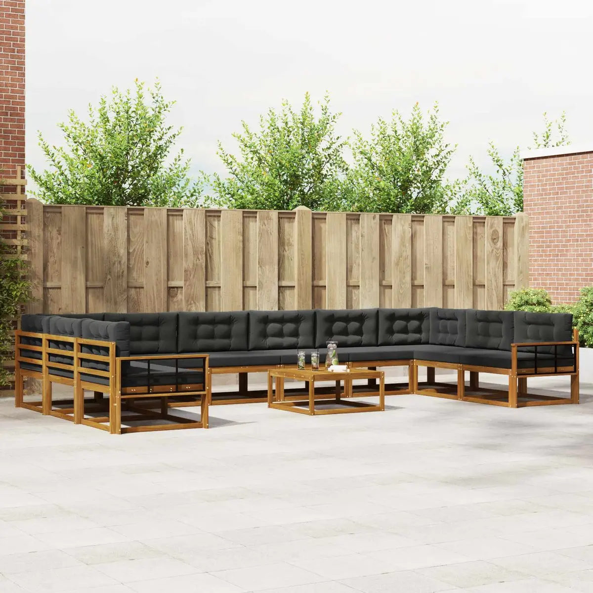 Outdoor Sectional Sofa Set 11 pcs Modern Garden Patio Furniture with Cushions