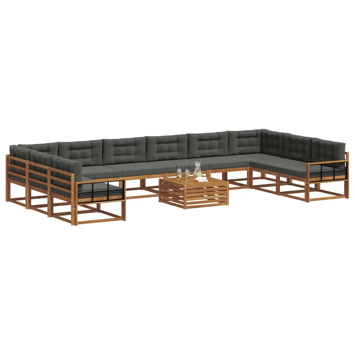 Outdoor Sectional Sofa Set 11 pcs Modern Garden Patio Furniture with Cushions
