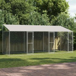 Dog Cage with Roof Outdoor Pet Kennel Run Large Spacious Silver Steel Wire Mesh