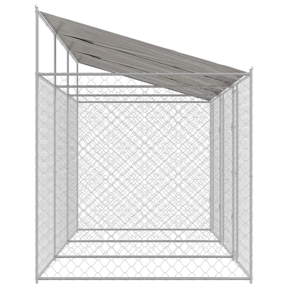 Dog Kennel Large Spacious Outdoor Cage with Roof Silver Steel Wire Mesh