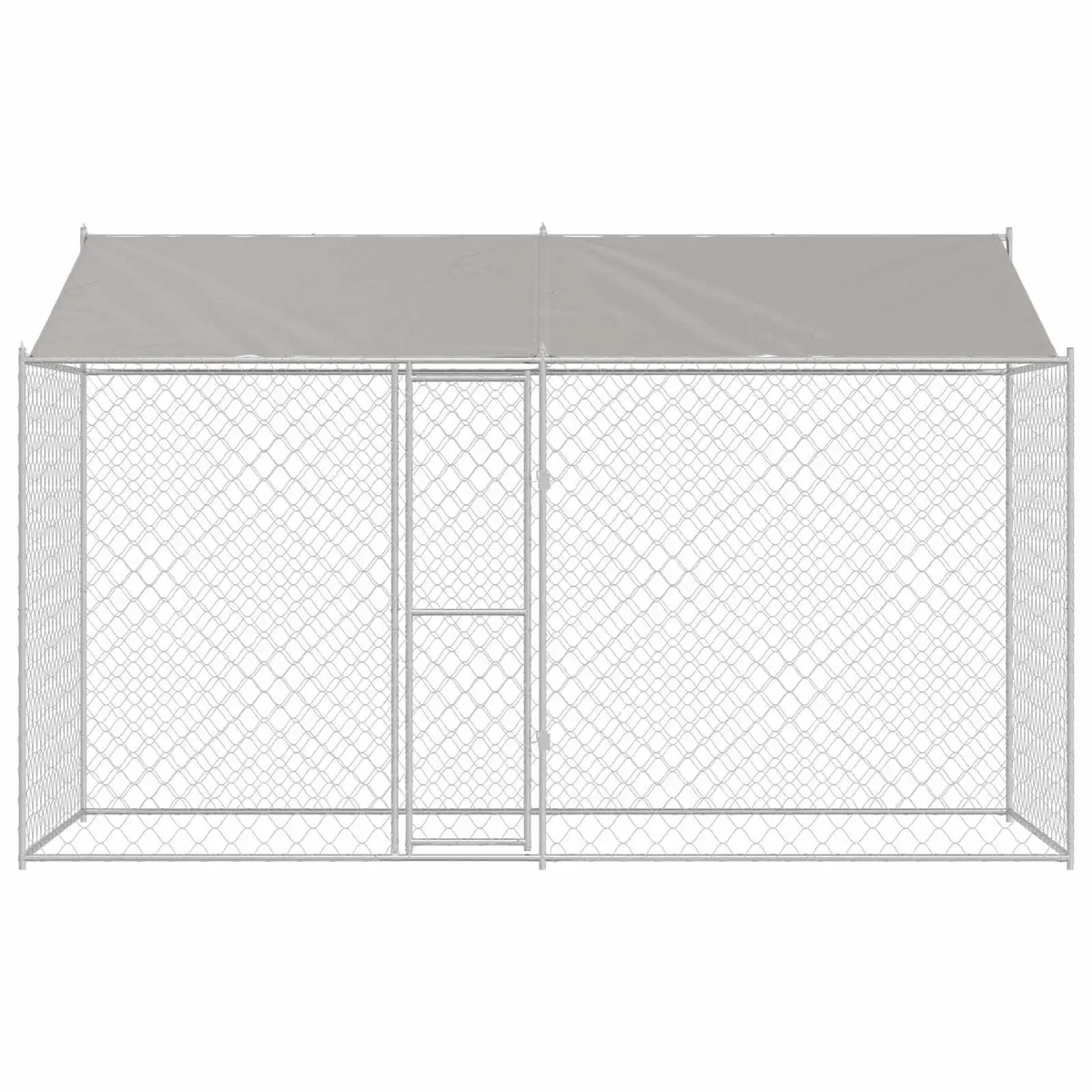 Dog Cage Outdoor with Roof Large Breed Silver 400 x 200 x 256 cm