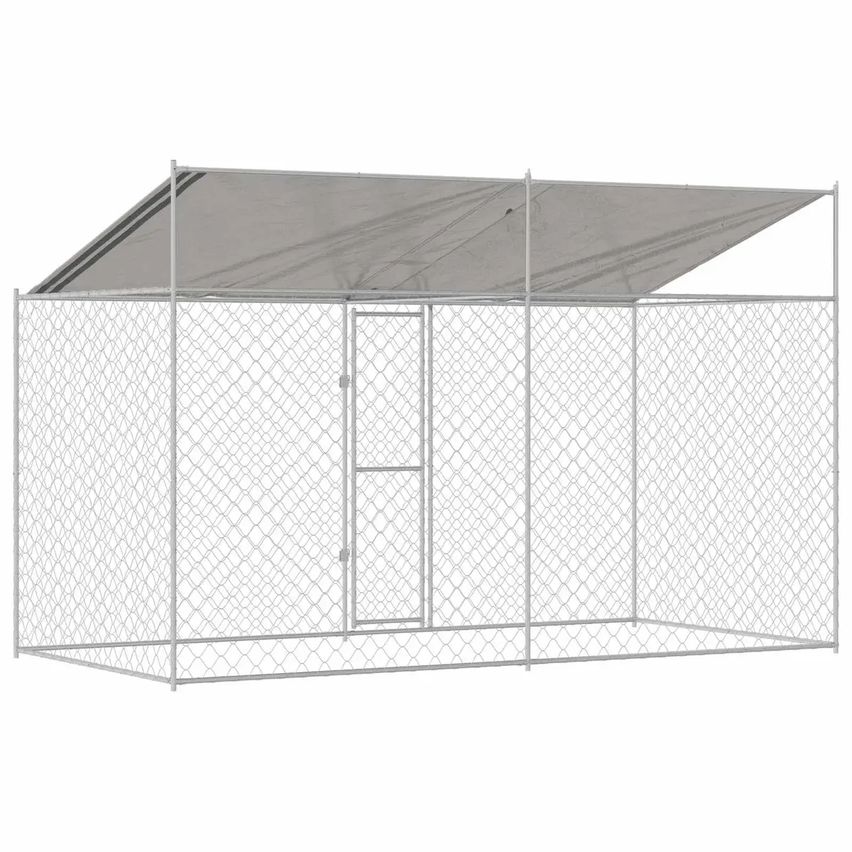 Dog Cage Outdoor with Roof Large Breed Silver 400 x 200 x 256 cm