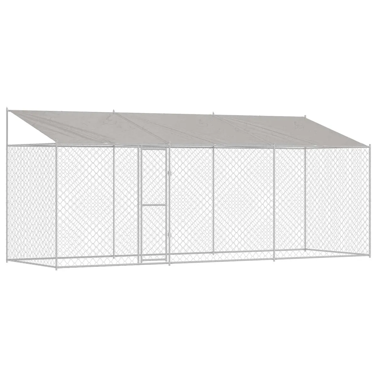 Dog Kennel Outdoor Large Steel Frame with Roof Silver
