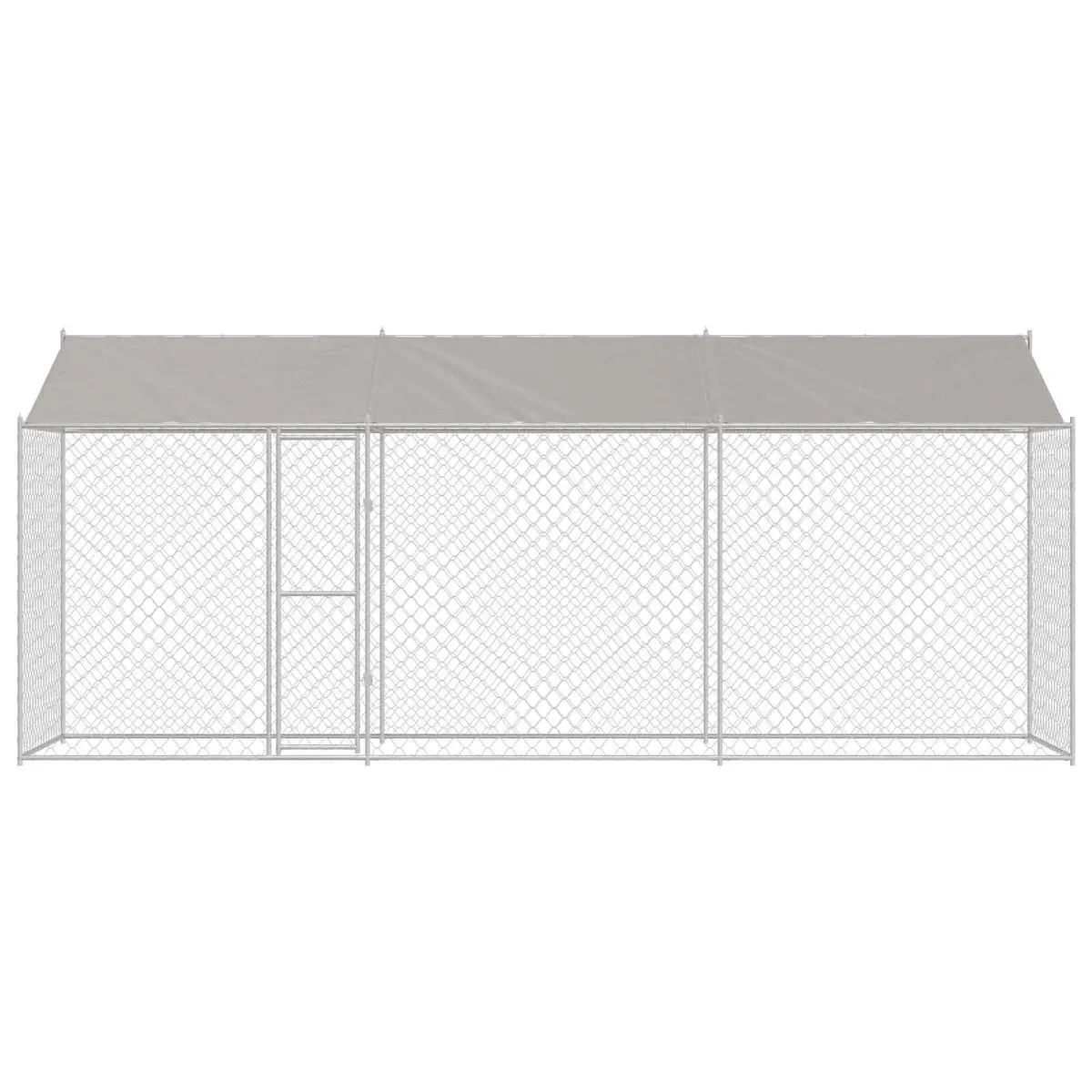 Dog Kennel Outdoor Large Steel Frame with Roof Silver