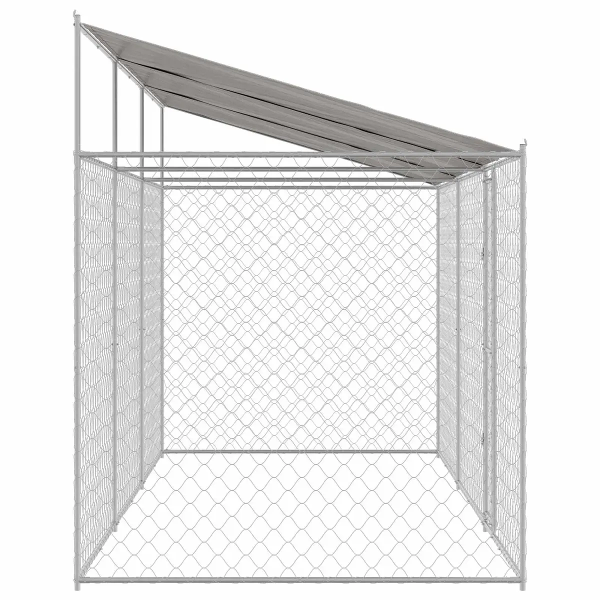Dog Kennel Outdoor Large Steel Frame with Roof Silver