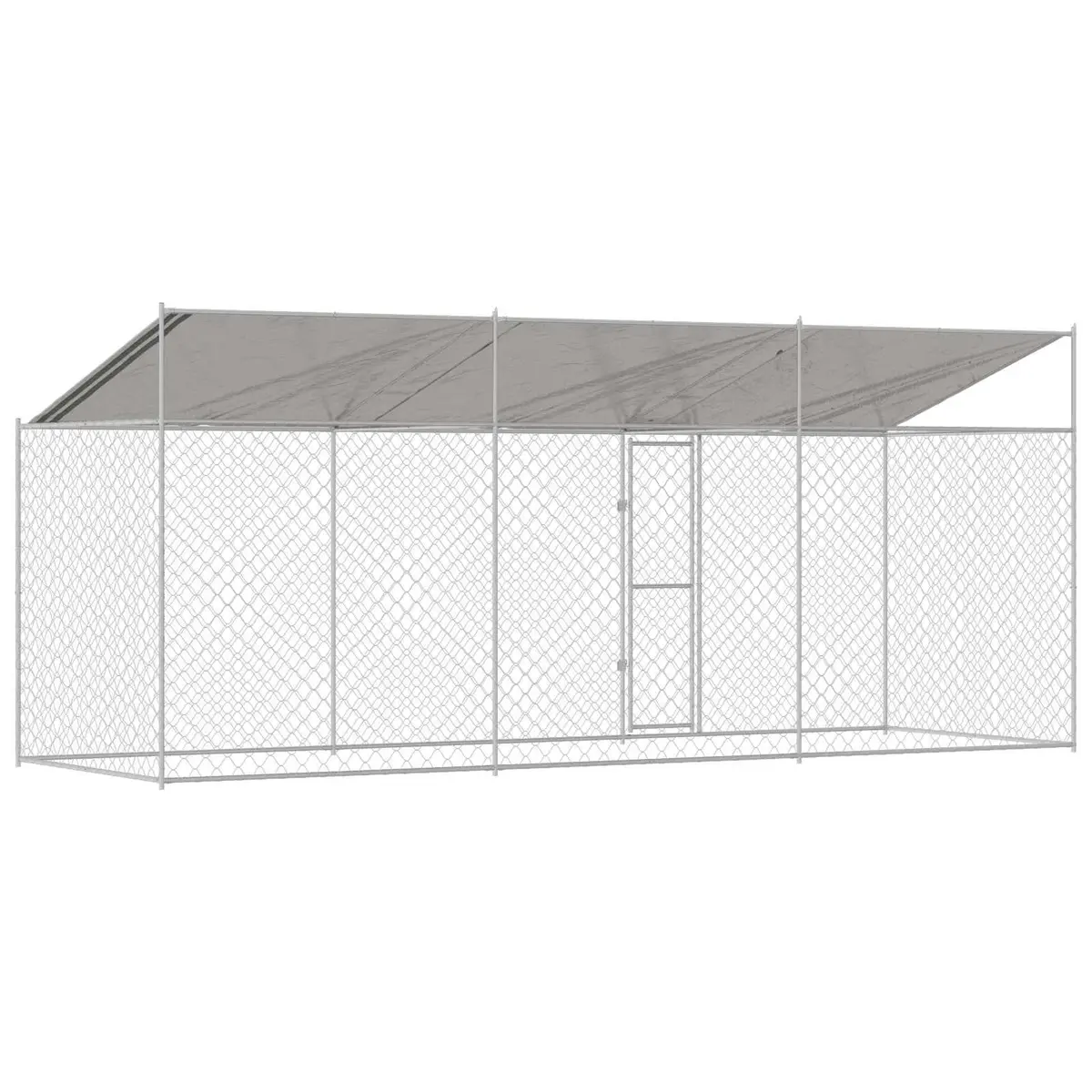 Dog Kennel Outdoor Large Steel Frame with Roof Silver