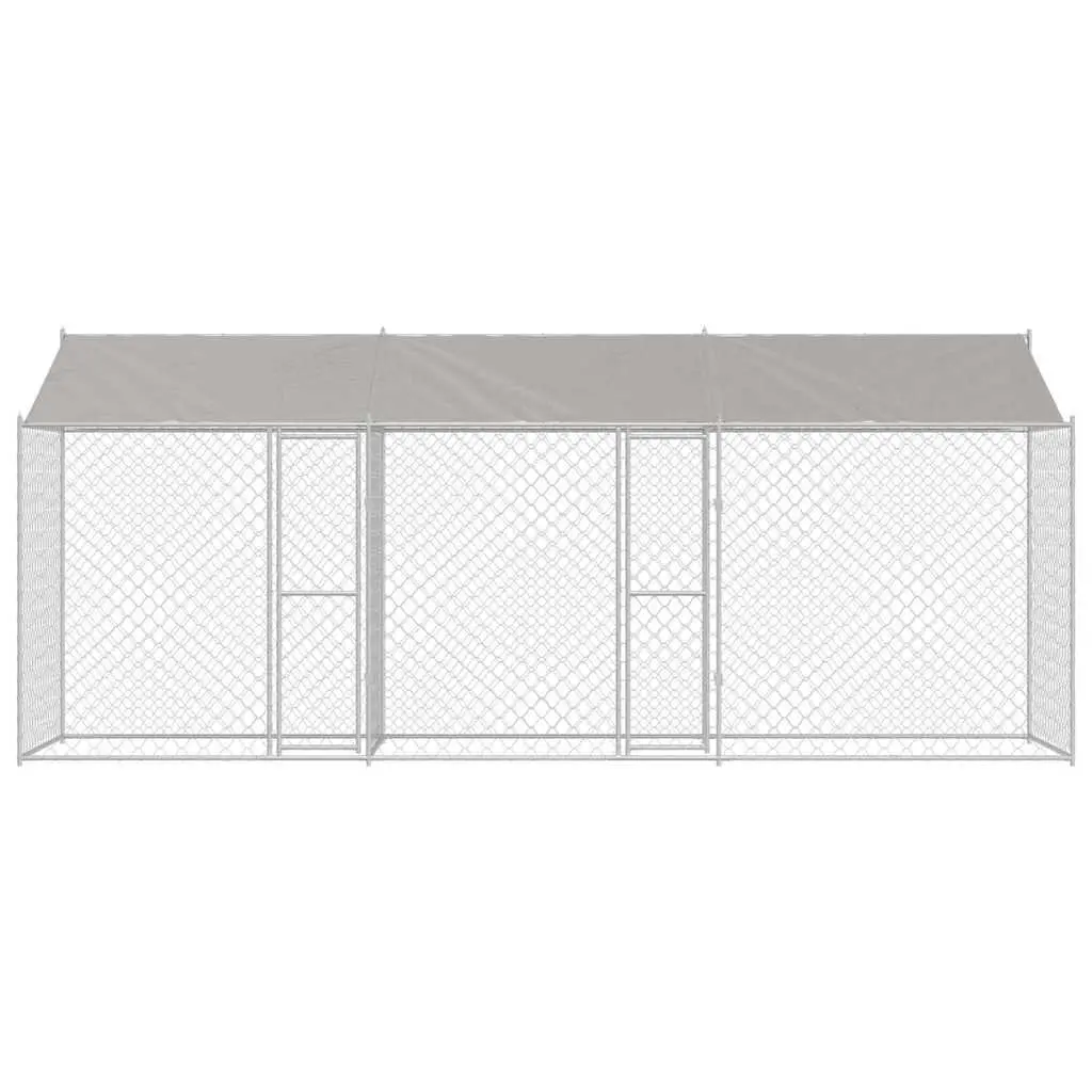 Dog Cage with Roof Outdoor Pet Kennel Run Enclosure Large Breed Silver
