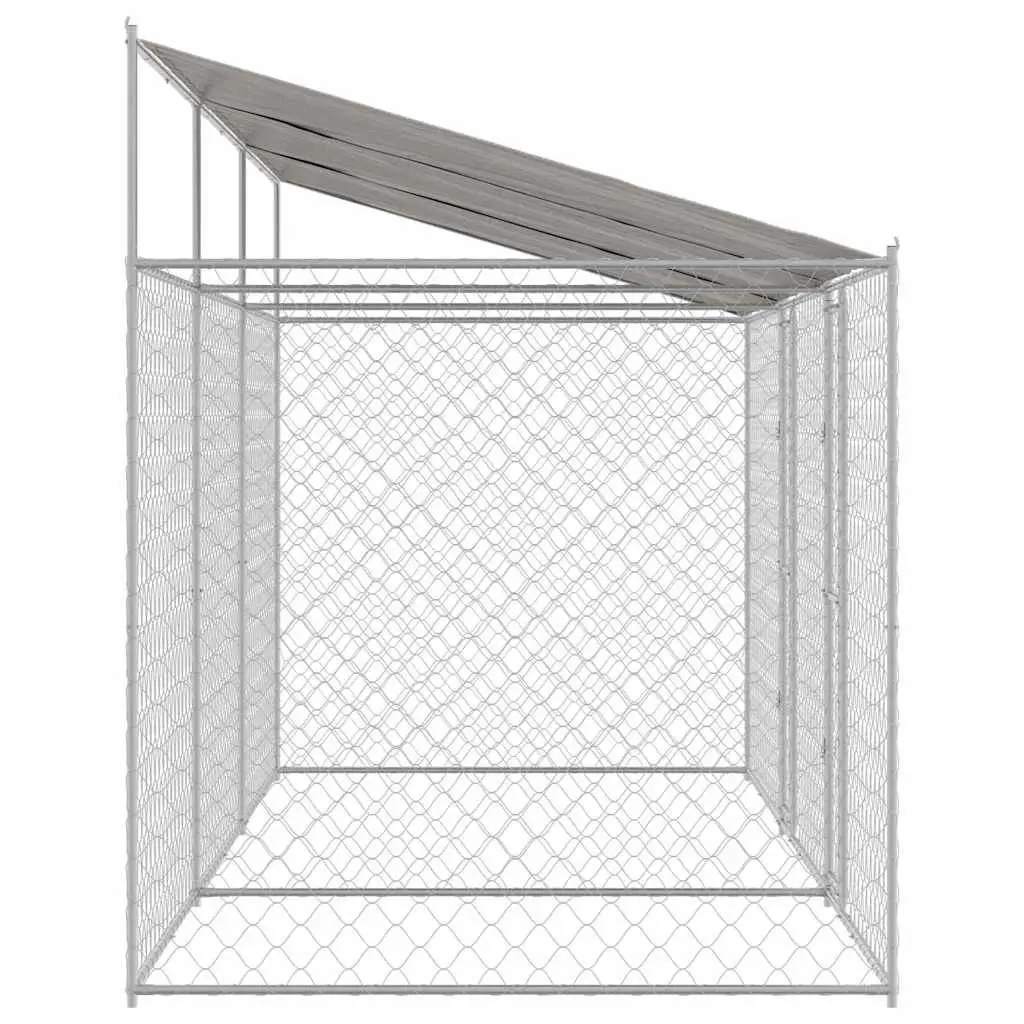 Dog Cage with Roof Outdoor Pet Kennel Run Enclosure Large Breed Silver