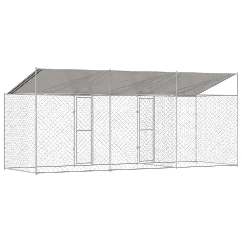 Dog Cage with Roof Outdoor Pet Kennel Run Enclosure Large Breed Silver