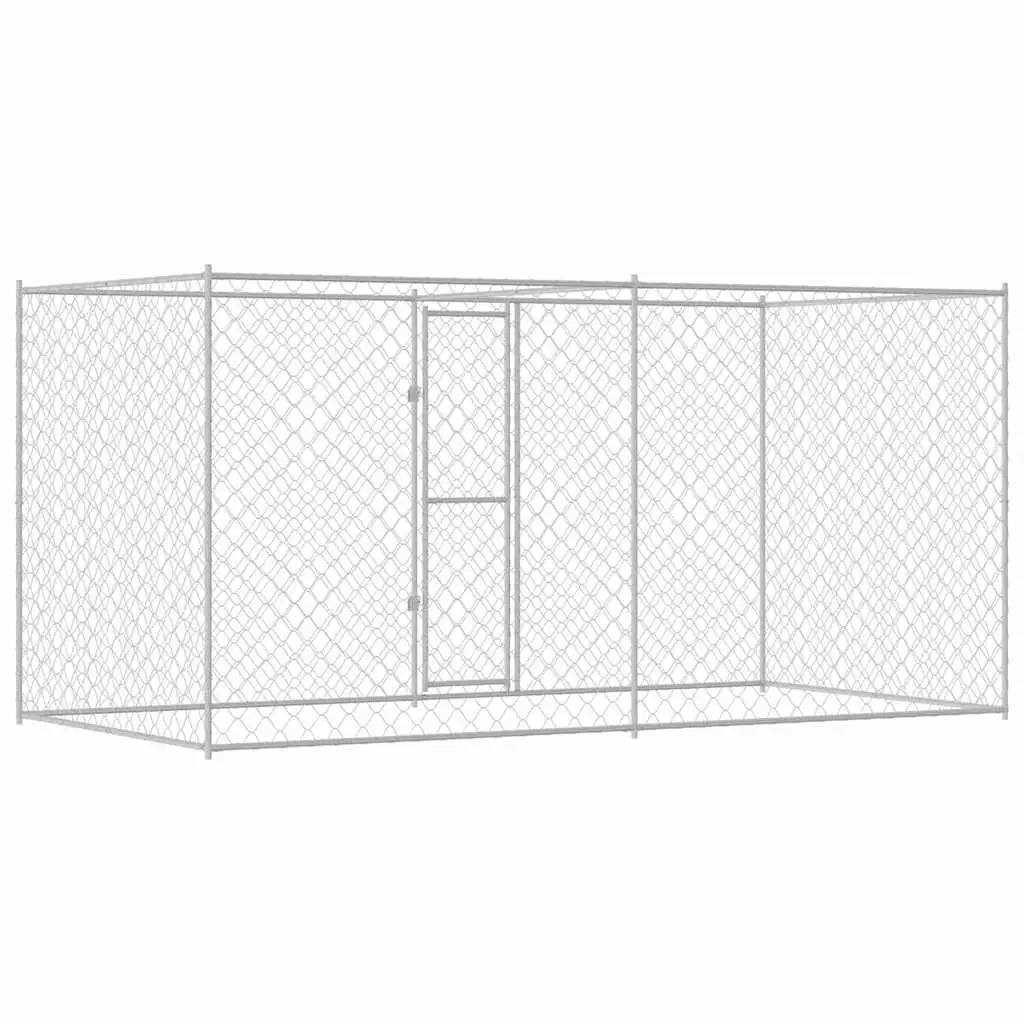Dog Cage Silver 400 x 200 x 200 cm Galvanised Steel Outdoor Pet Kennel Run
