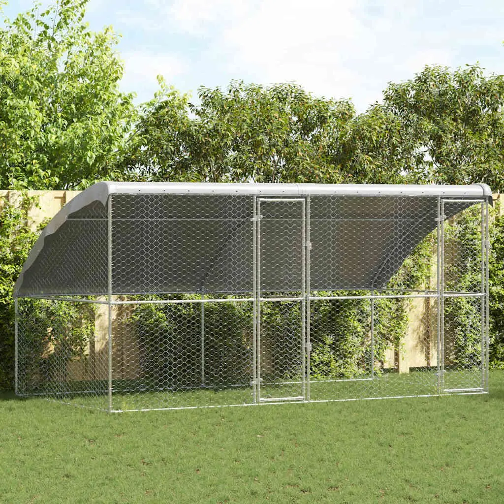 Dog Kennel 2 pcs Silver 4 x 2 x 2 m Galvanised Steel Outdoor Pet Run Enclosure