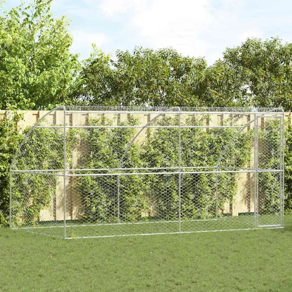 Dog Kennel Lockable Mesh Silver 4 x 2 x 2 m Outdoor Pet Run Shelter 2 Piece